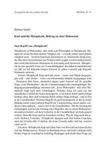 Helmut Seidel Kant und die Metaphysik. Beitrag zu einer Diskussion