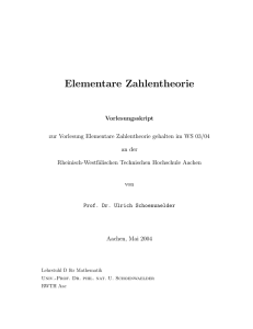 Elementare Zahlentheorie - Lehrstuhl D für Mathematik