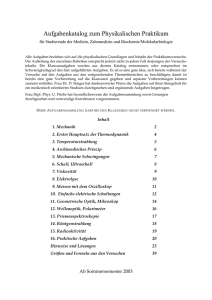 Aufgabenkatalog zum Physikalischen Praktikum