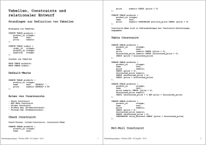 Tabellen, Constraints und relationaler Entwurf