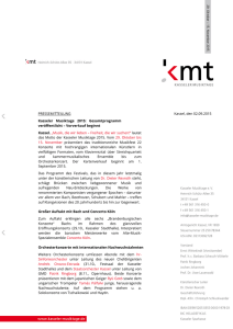 PRESSEMITTEILUNG Kasseler Musiktage 2015: Gesamtprogramm