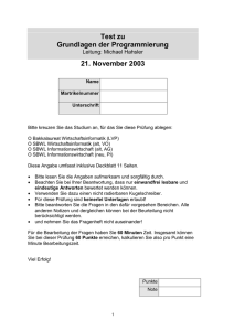 Test zu Grundlagen der Programmierung 21. November 2003