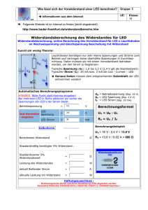 Widerstandsberechnung des Widerstandes für LED