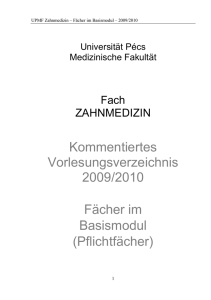 Kommentiertes Vorlesungsverzeichnis 2009/2010 Fächer im