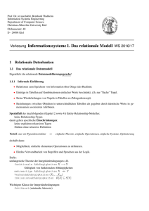 Vorlesung Informationssysteme 1. Das relationale Modell WS 2016/17