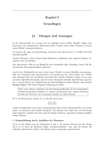 Kapitel I Grundlagen §1 Mengen und Aussagen