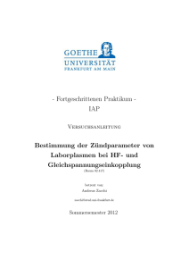 Zündbedingung eines Laborplasmas - Goethe