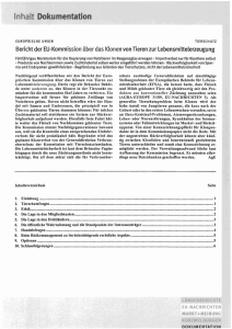 Bericht der EU-Kommission &uuml;ber das Klonen von Tieren zur