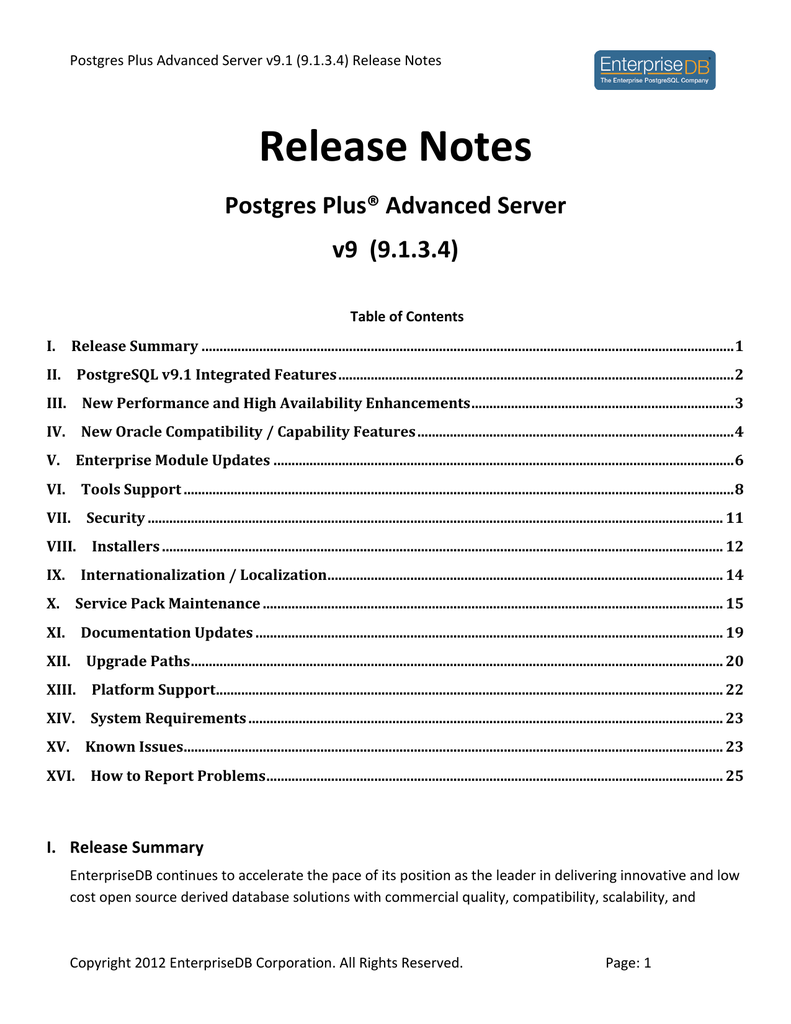 Release Notes Enterprisedb