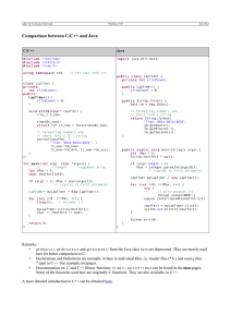 Comparison between C/C++ and Java