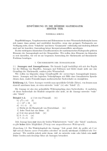 EINF¨UHRUNG IN DIE H¨OHERE MATHEMATIK ERSTER TEIL