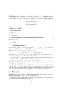 Zahlentheorie für den Landeswettbewerb für Anfängerinnen und