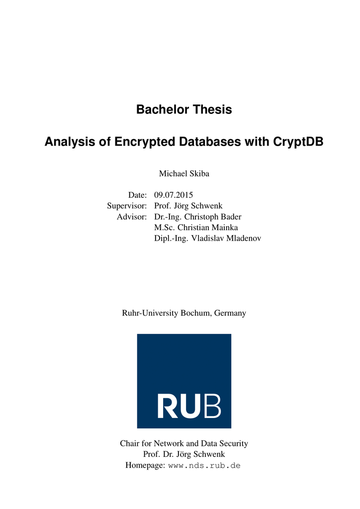 Bachelor Thesis Analysis Of Encrypted Databases With Cryptdb