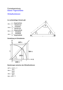 Formelsammlung Ebene Trigonometrie Winkelfunktionen