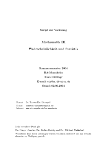 Mathematik III Wahrscheinlichkeit und Statistik