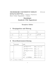 Merkblatt Analysis I für Ingenieure 1 Konjugation und Betrag 2