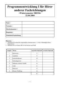 Programmentwicklung I für Hörer anderer Fachrichtungen