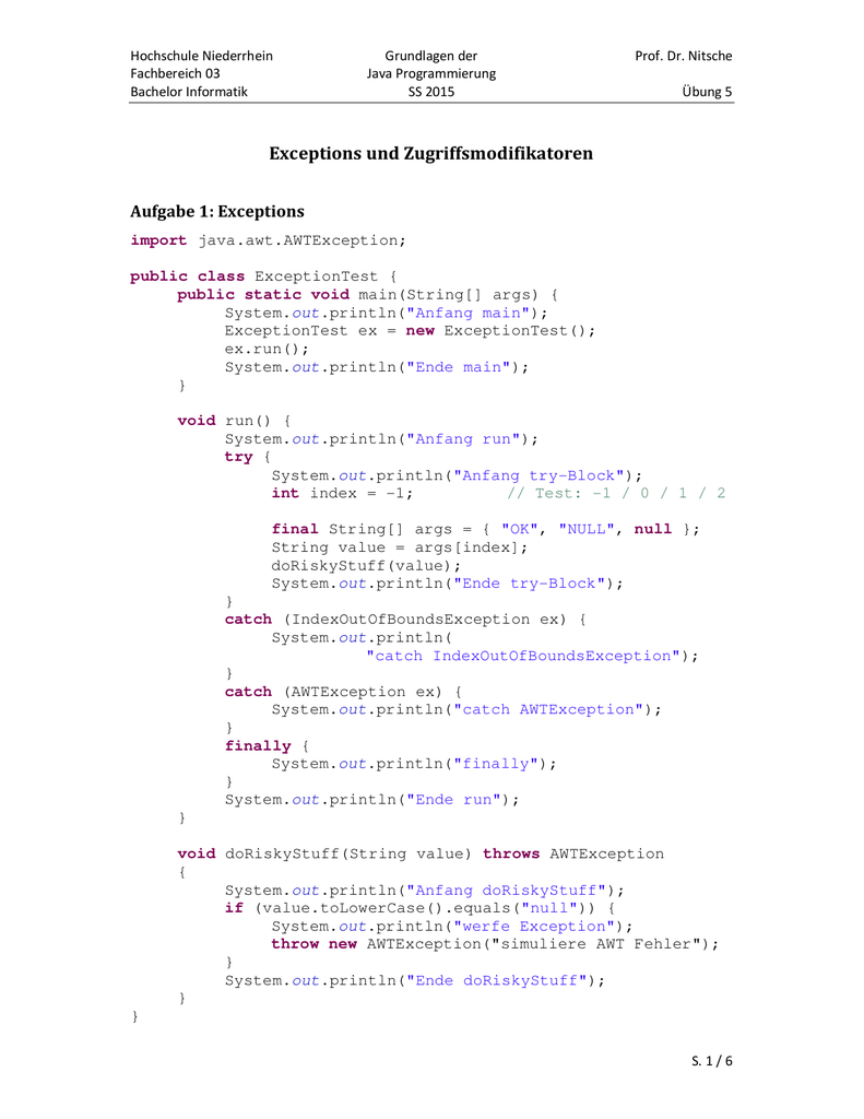 Exceptions Und Zugriffsmodifikatoren