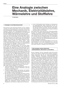 Eine Analogie zwischen Mechanik, Elektrizitätslehre, Wärmelehre