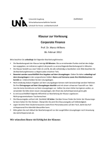 Klausur zur Vorlesung Corporate Finance - wiwi.uni