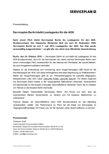 Serviceplan Berlin bleibt Leadagentur für die AOK