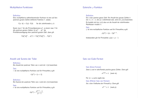 Multiplikative Funktionen Anzahl und Summe der Teiler Eulersche ϕ
