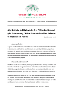 Alle Betriebe in NRW wieder frei / Minister Remmel gibt Entwarnung