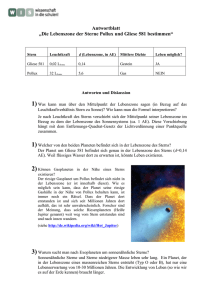 Antwortblatt „Die Lebenszone der Sterne Pollux und Gliese 581