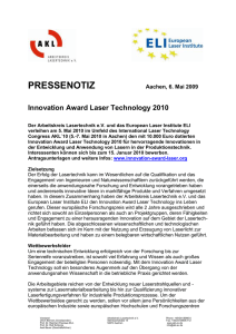 Pressenotiz - Innovation Award Laser Technology