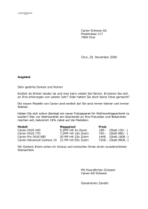 Canon Schweiz AG Poststrasse 117 7000 Chur Chur, 20. November