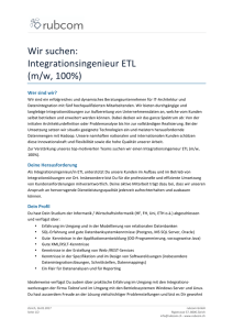 Wir suchen: Integrationsingenieur ETL (m/w, 100%)