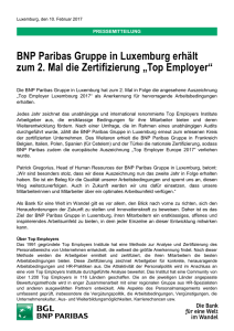 BNP Paribas Gruppe in Luxemburg erhält zum 2. Mal die