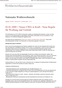 Nationales Wettbewerbsrecht 02.01.2009 // Neues UWG in Kraft