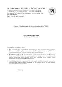 Klausur "Einführung in die Volkswirtschaftslehre" WS 00/01