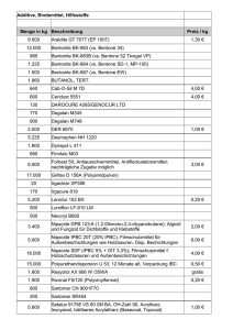 Additive, Bindemittel, Hilfsstoffe Menge in kg Beschreibung Preis