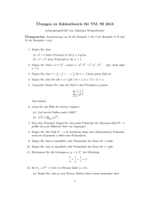 ¨Ubungen zu Zahlentheorie für TM, SS 2013