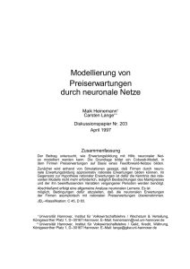 Modellierung von Preiserwartungen durch neuronale Netze