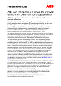 Pressemitteilung ABB von Ethisphere als eines der weltweit