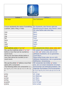 Lesson 1 Lektion 1 The noun Das Substantiv A noun represents the