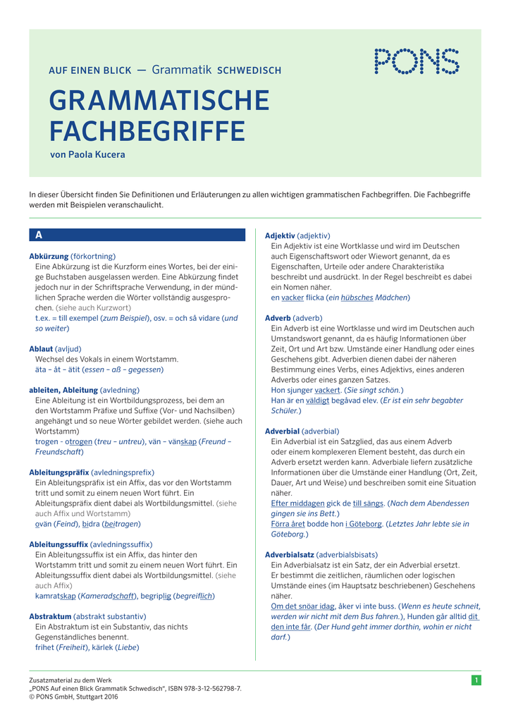 Grammatische Fachbegriffe Schwedisch