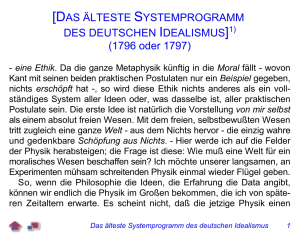 Das älteste Systemprogramm des deutschen Idealismus (1796 oder