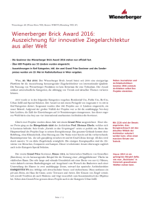Wienerberger Brick Award 2016: Auszeichnung für innovative