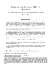 Einführung in die Komplexen Zahlen (I): Grundlagen∗ - D-MATH