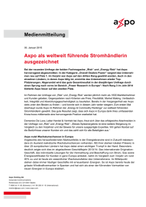 Medienmitteilung Axpo als weltweit führende Stromhändlerin