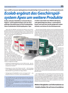 Ecolab ergänzt das Geschirrspül- system Apex um weitere Produkte