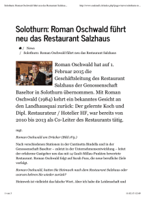 Solothurn: Roman Oschwald führt neu das Restaurant Salzhaus