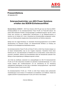 Pressemitteilung Solarwechselrichter von AEG Power Solutions