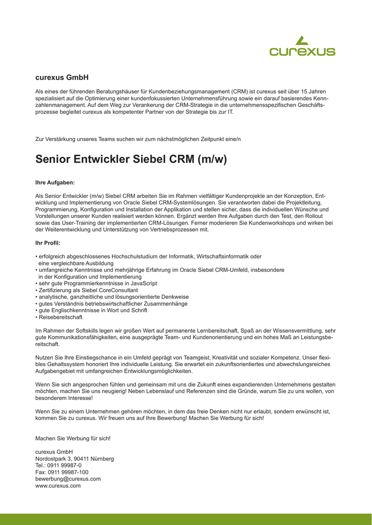 Senior Entwickler Siebel Crm M W