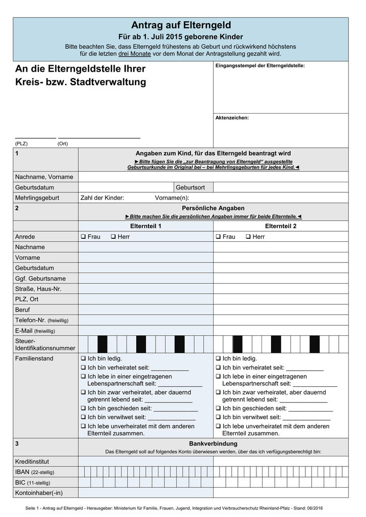 Antrag Auf Elterngeld An Die Elterngeldstelle Ihrer Kreis