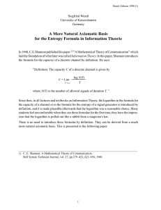 A More Natural Axiomatic Basis for the Entropy Formula in